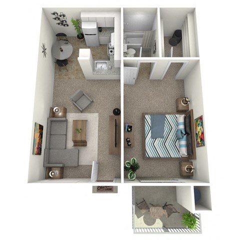 Floor plan for 1 bed, 1 bath, 540 sqft